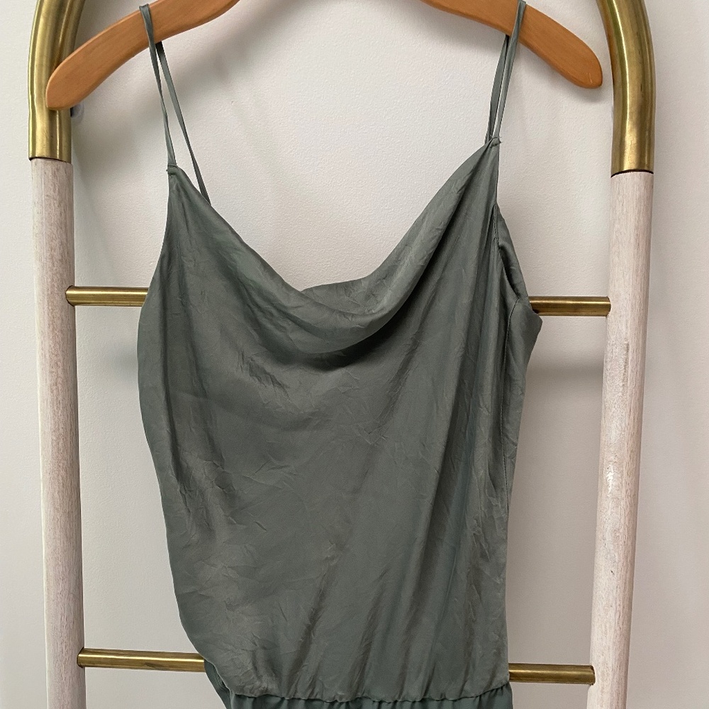 Intermix Elsie Silk Cowl Neck Sleeveless Green Bodysuit Size P
